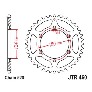 Фото Звезда задняя алюминиевая серебристая 520-52T JT, Kawasaki KX450F 06-25, KX250F 04-25, KX250 82-08, KX125 99-08