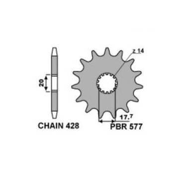 Фото Звезда передняя 428-14T PBR, Yamaha YZ85 02-25